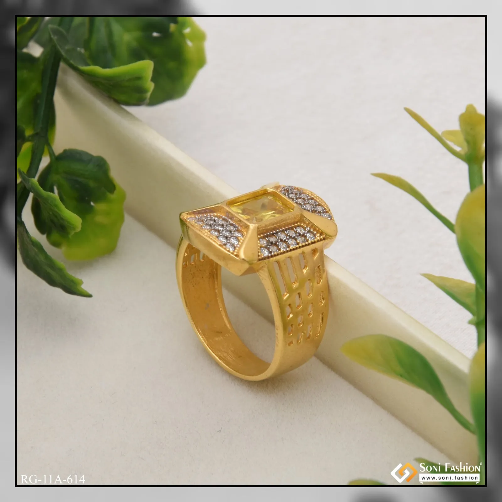 1 Gram Gold Forming Yellow Stone Attention-Getting Design Ring for Men - Style A614