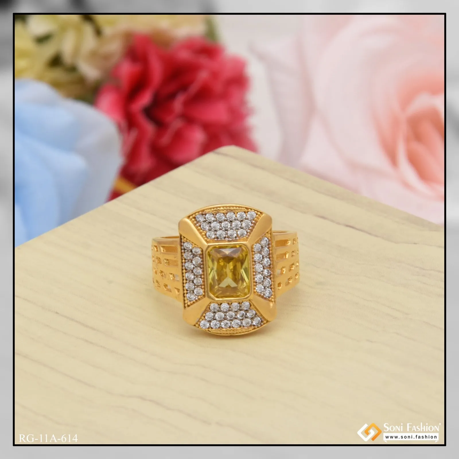 1 Gram Gold Forming Yellow Stone Attention-Getting Design Ring for Men - Style A614