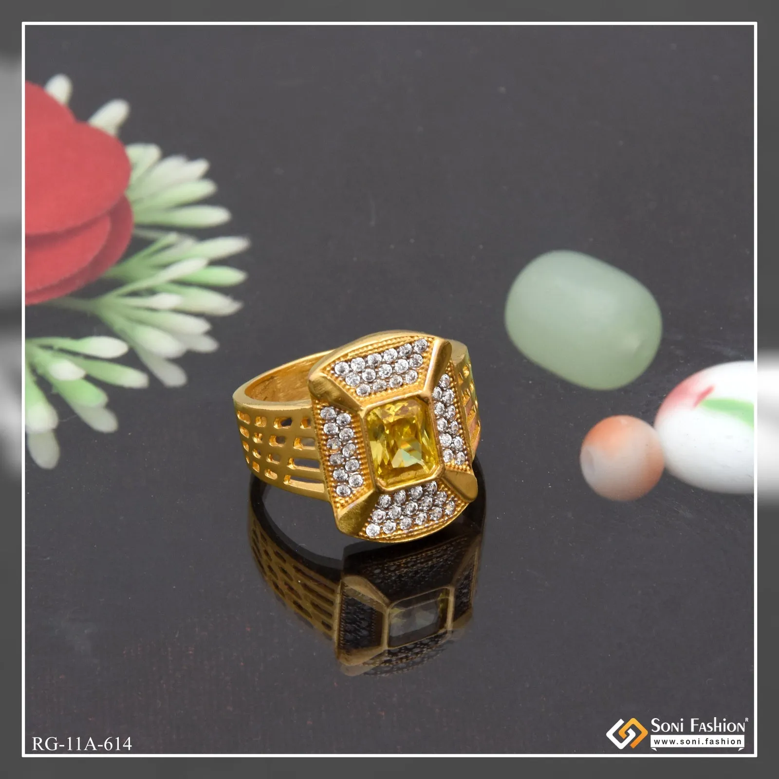 1 Gram Gold Forming Yellow Stone Attention-Getting Design Ring for Men - Style A614