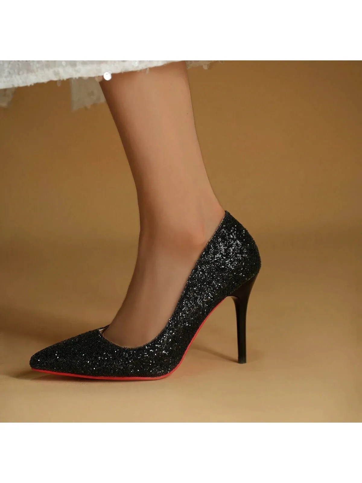 2024 New Sequin Shallow Mouth High Heels, Extra Large Size, Super Thin Heels, Commuter & Clubwear Sexy Goddess Princess Shoes