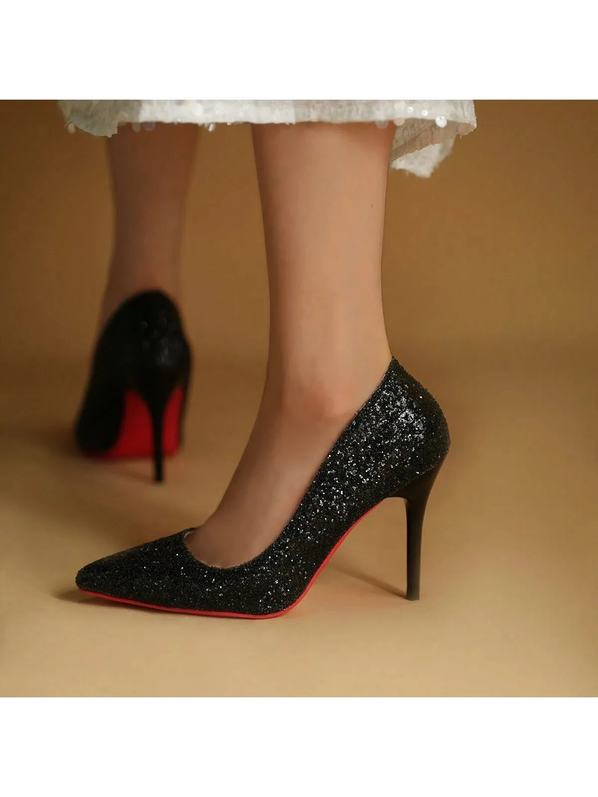 2024 New Sequin Shallow Mouth High Heels, Extra Large Size, Super Thin Heels, Commuter & Clubwear Sexy Goddess Princess Shoes