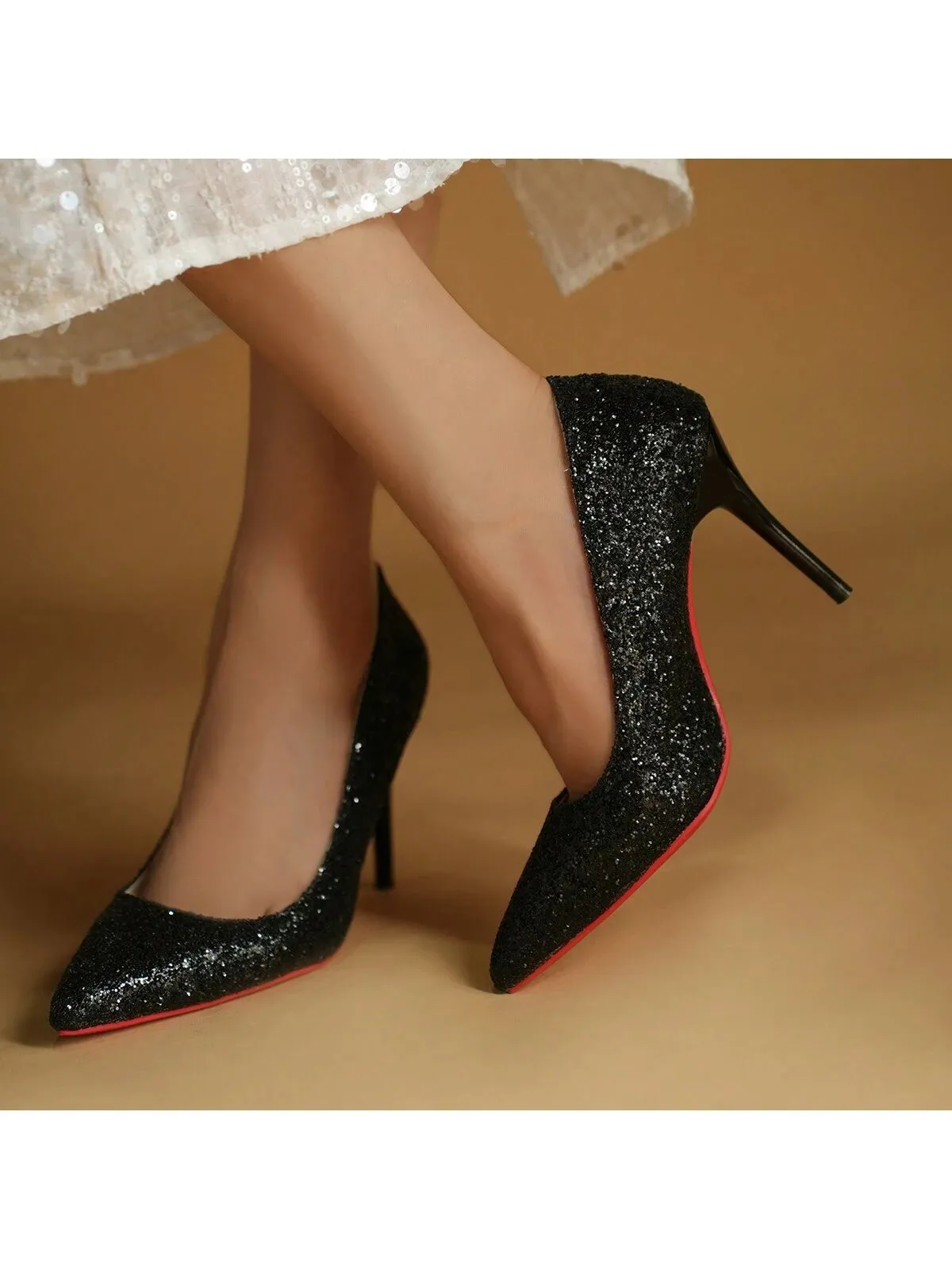 2024 New Sequin Shallow Mouth High Heels, Extra Large Size, Super Thin Heels, Commuter & Clubwear Sexy Goddess Princess Shoes