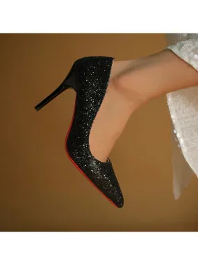 2024 New Sequin Shallow Mouth High Heels, Extra Large Size, Super Thin Heels, Commuter & Clubwear Sexy Goddess Princess Shoes