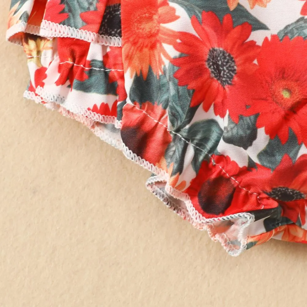 Baby Girls Romper Summer Sleeveless Sunflower Red Jumpsuit Fashion Baby Wholesales