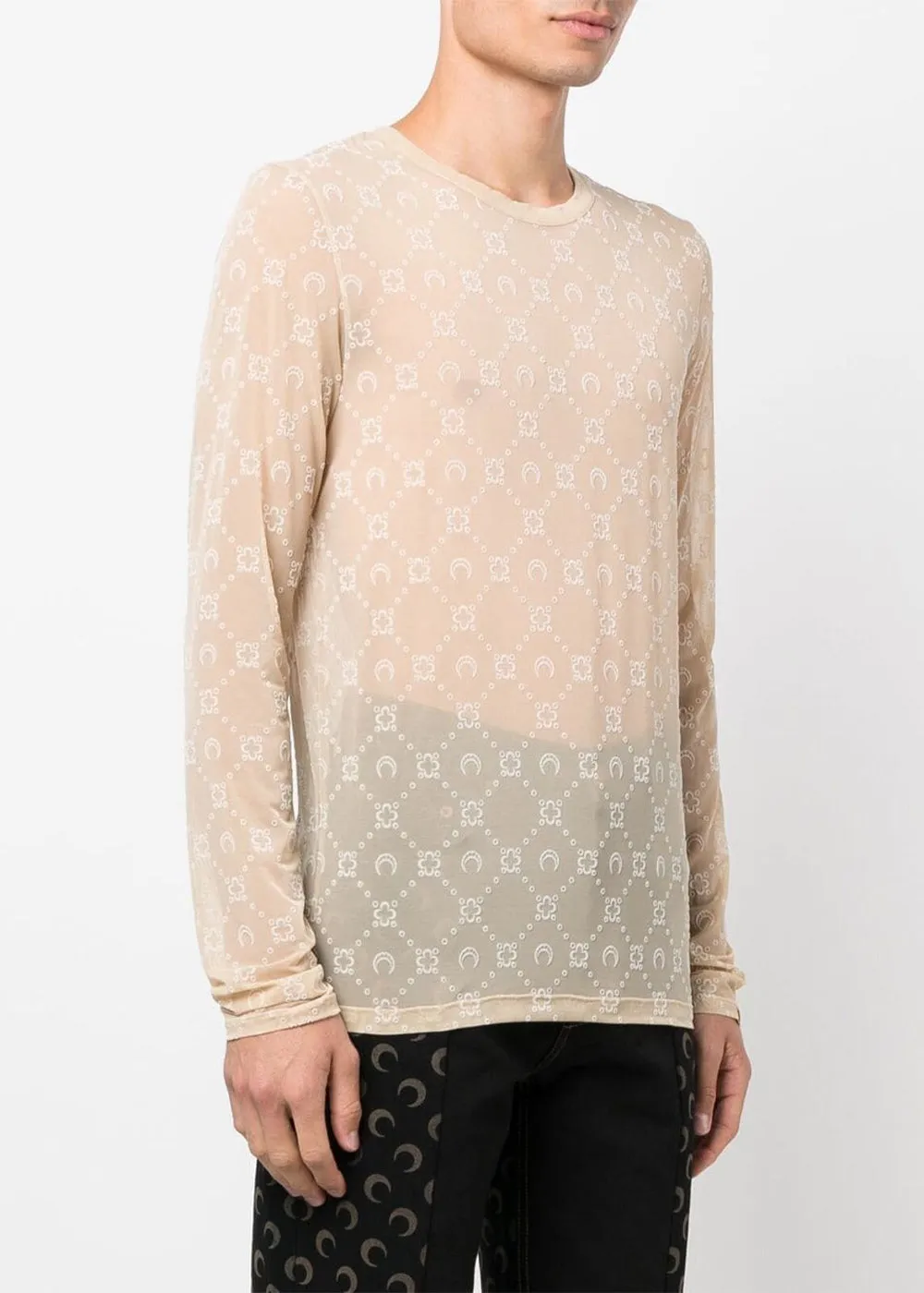 Beige Moonogram Mesh Long-Sleeve T-Shirt