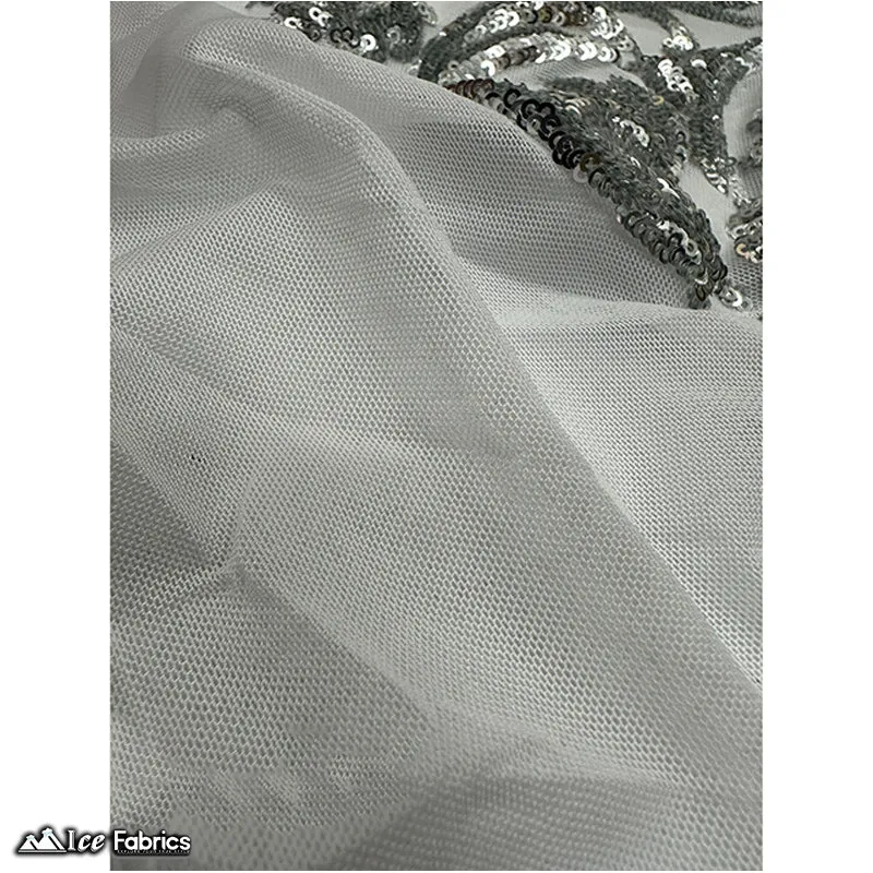 Damask Sequin Fabric | 4 Way Stretch Spandex Mesh Lace Fabric | (EGP)