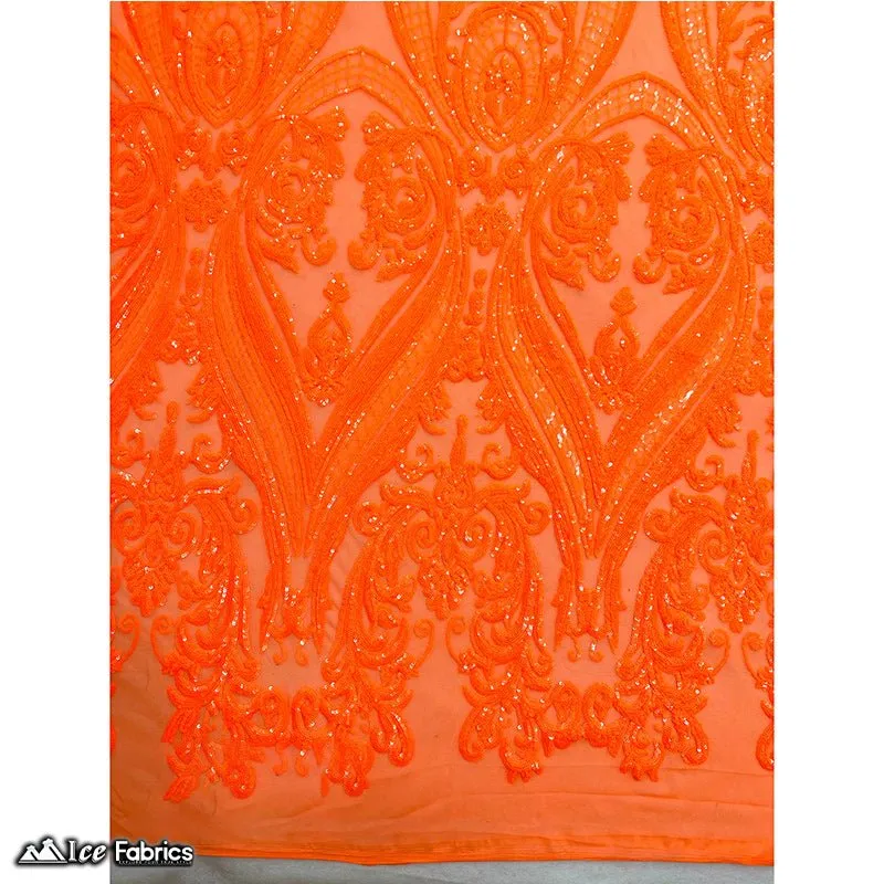 Damask Sequin Fabric | 4 Way Stretch Spandex Mesh Lace Fabric | (EGP)