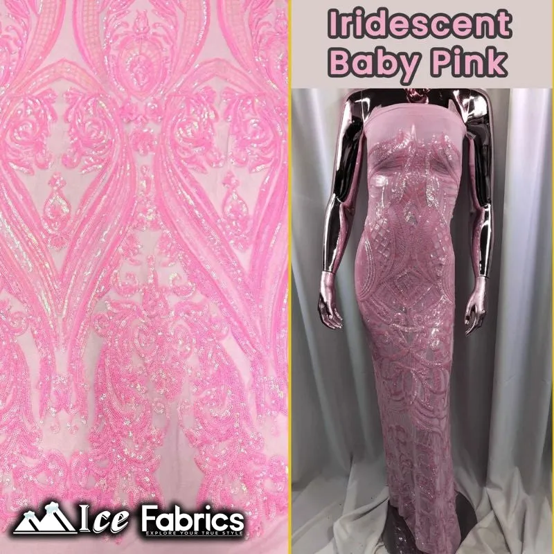 Damask Sequin Fabric | 4 Way Stretch Spandex Mesh Lace Fabric | (EGP)