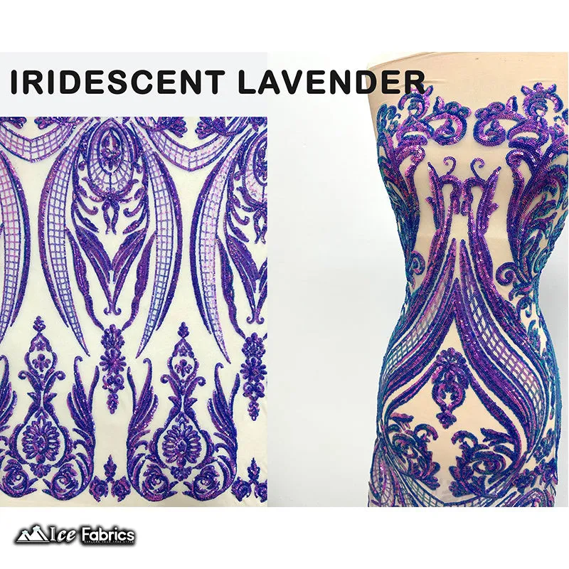 Damask Sequin Fabric | 4 Way Stretch Spandex Mesh Lace Fabric | (EGP)