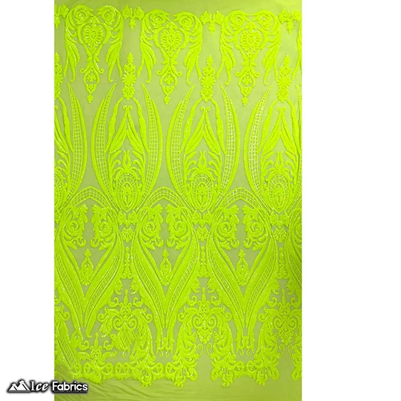 Damask Sequin Fabric | 4 Way Stretch Spandex Mesh Lace Fabric | (EGP)