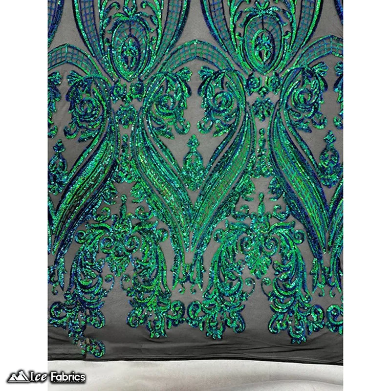 Damask Sequin Fabric | 4 Way Stretch Spandex Mesh Lace Fabric | (EGP)
