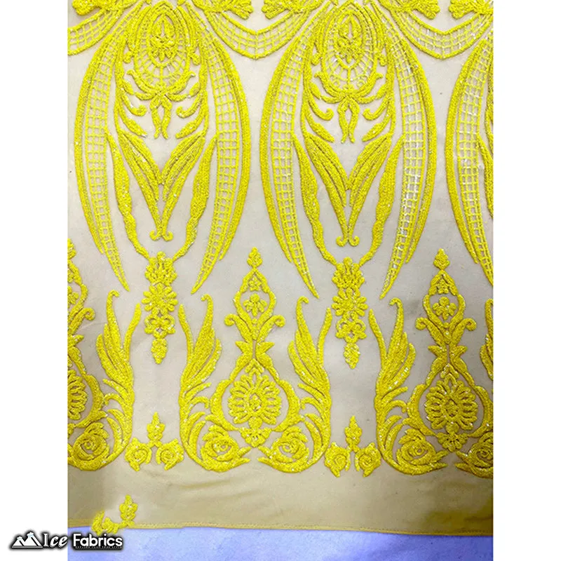 Damask Sequin Fabric | 4 Way Stretch Spandex Mesh Lace Fabric | (EGP)