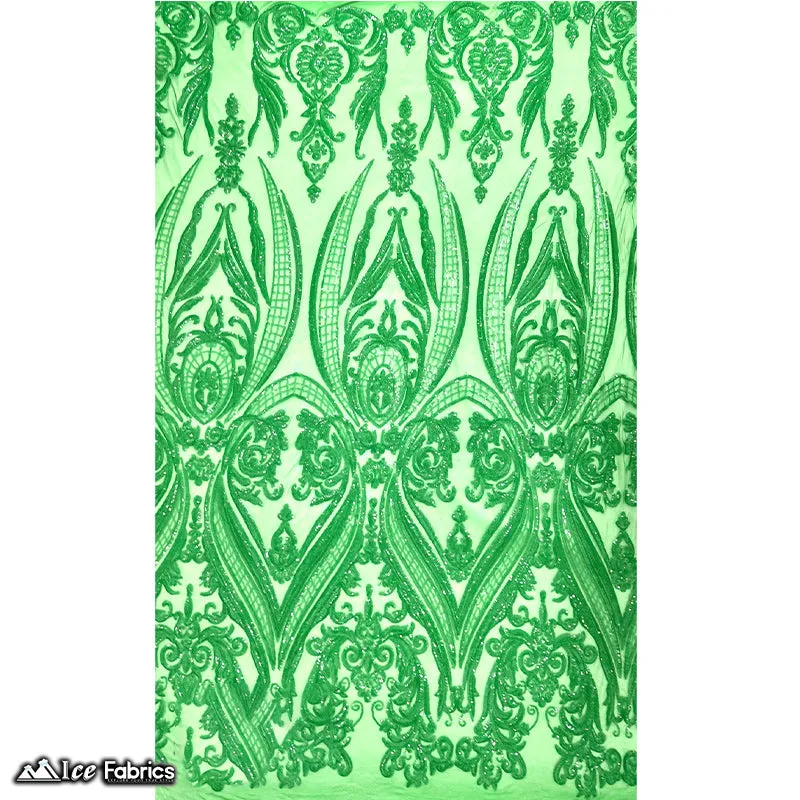 Damask Sequin Fabric | 4 Way Stretch Spandex Mesh Lace Fabric | (EGP)