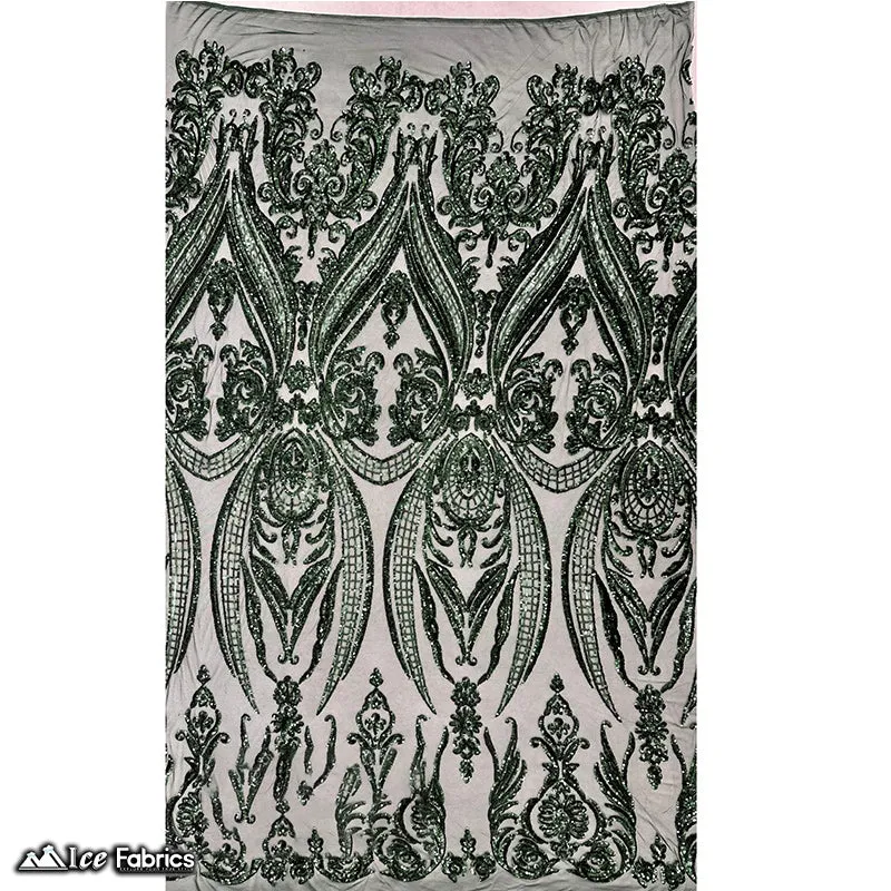 Damask Sequin Fabric | 4 Way Stretch Spandex Mesh Lace Fabric | (EGP)