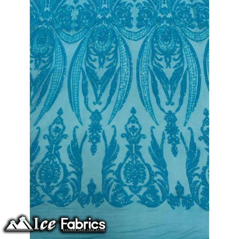 Damask Sequin Fabric | 4 Way Stretch Spandex Mesh Lace Fabric | (EGP)