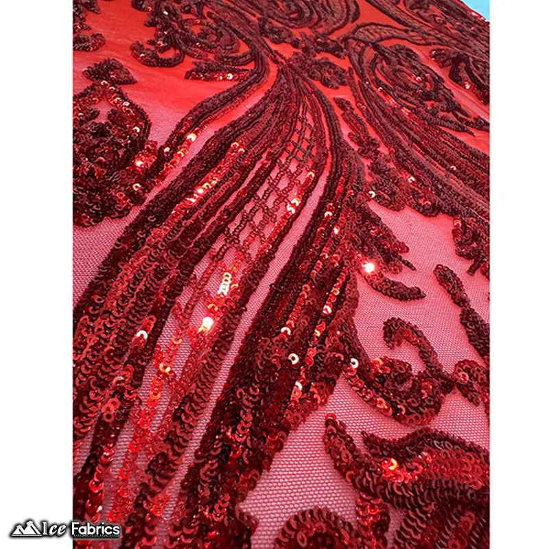 Damask Sequin Fabric | 4 Way Stretch Spandex Mesh Lace Fabric | (EGP)