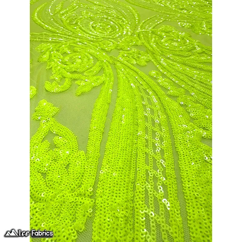 Damask Sequin Fabric | 4 Way Stretch Spandex Mesh Lace Fabric | (EGP)