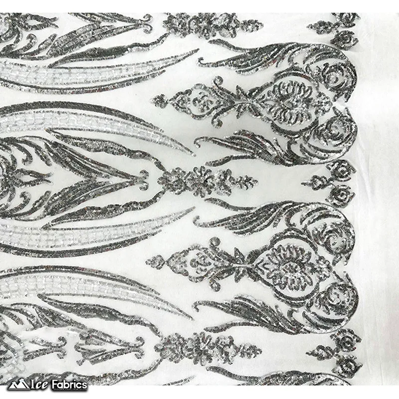 Damask Sequin Fabric | 4 Way Stretch Spandex Mesh Lace Fabric | (EGP)
