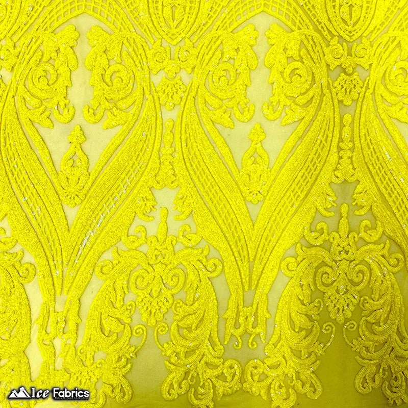 Damask Sequin Fabric | 4 Way Stretch Spandex Mesh Lace Fabric | (EGP)