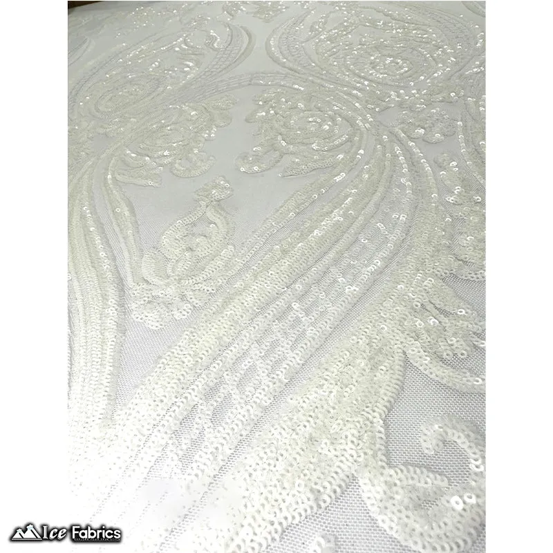 Damask Sequin Fabric | 4 Way Stretch Spandex Mesh Lace Fabric | (EGP)