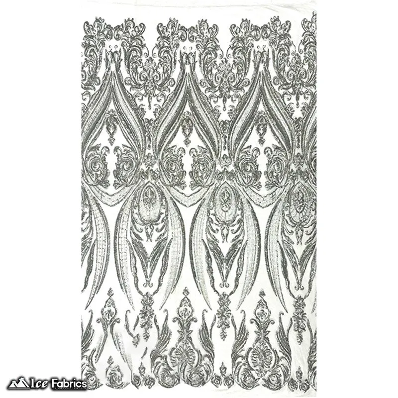 Damask Sequin Fabric | 4 Way Stretch Spandex Mesh Lace Fabric | (EGP)