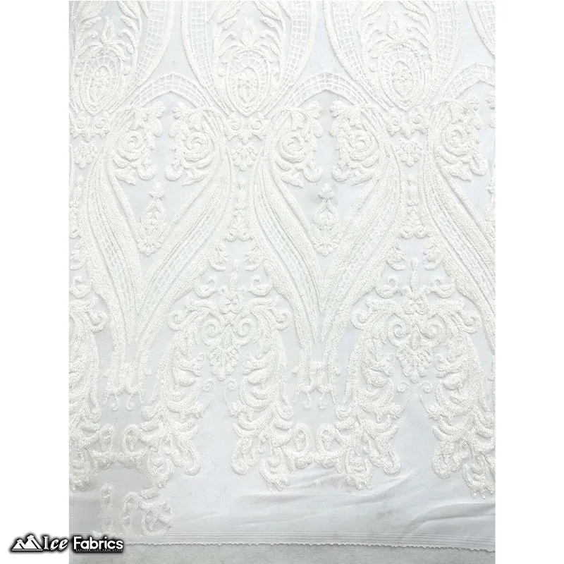 Damask Sequin Fabric | 4 Way Stretch Spandex Mesh Lace Fabric | (EGP)
