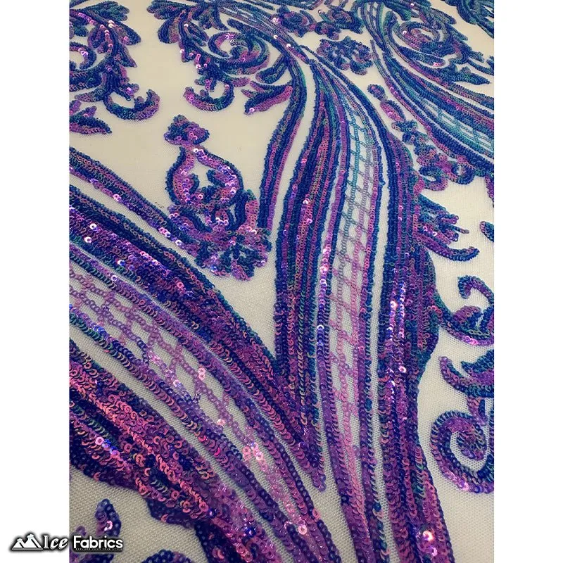 Damask Sequin Fabric | 4 Way Stretch Spandex Mesh Lace Fabric | (EGP)