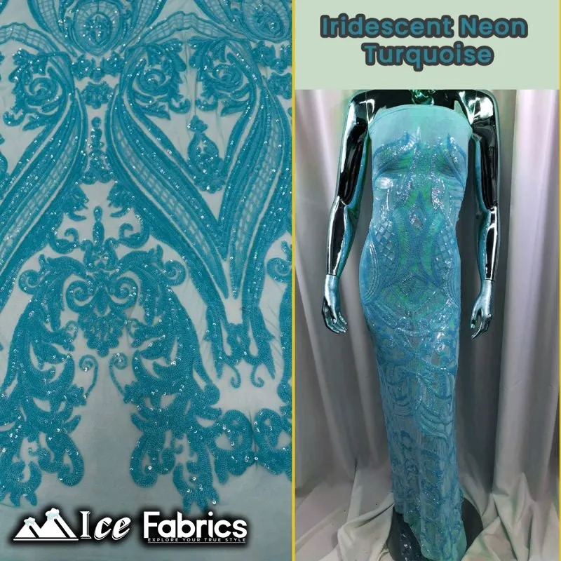 Damask Sequin Fabric | 4 Way Stretch Spandex Mesh Lace Fabric | (EGP)