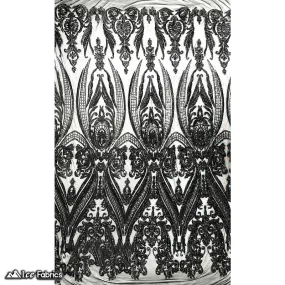 Damask Sequin Fabric | 4 Way Stretch Spandex Mesh Lace Fabric | (EGP)