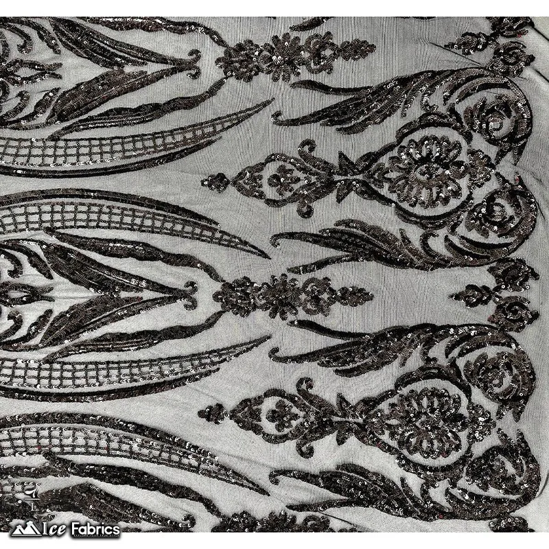 Damask Sequin Fabric | 4 Way Stretch Spandex Mesh Lace Fabric | (EGP)