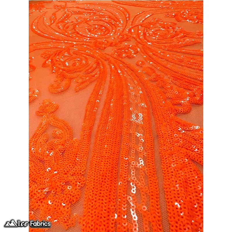 Damask Sequin Fabric | 4 Way Stretch Spandex Mesh Lace Fabric | (EGP)