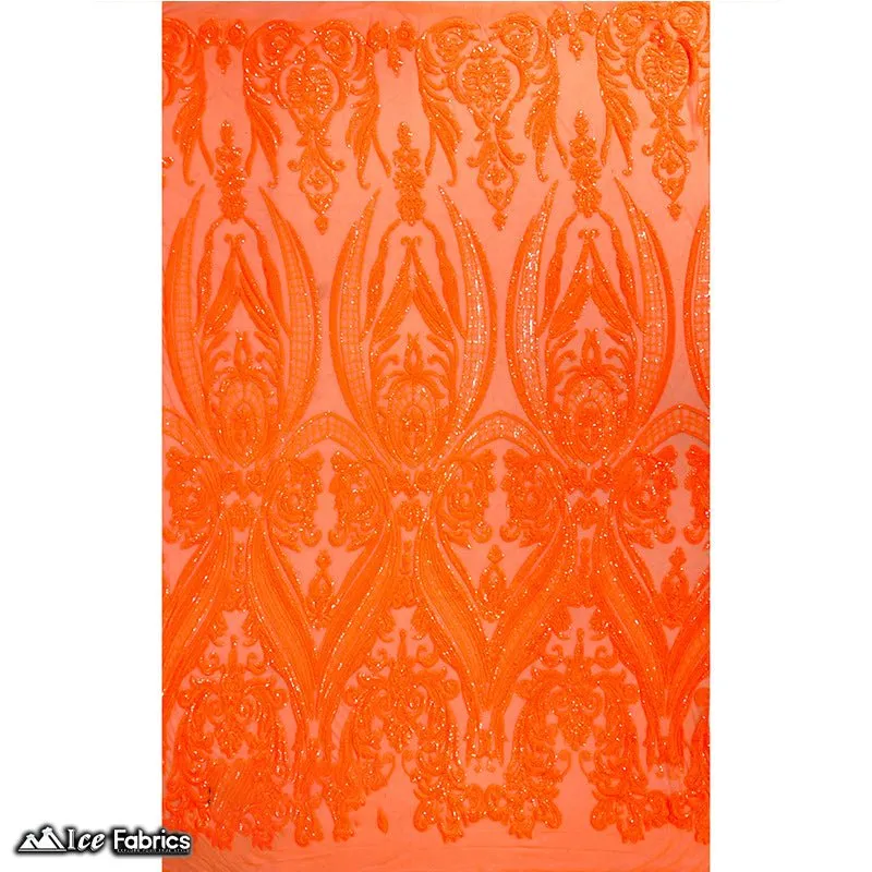 Damask Sequin Fabric | 4 Way Stretch Spandex Mesh Lace Fabric | (EGP)