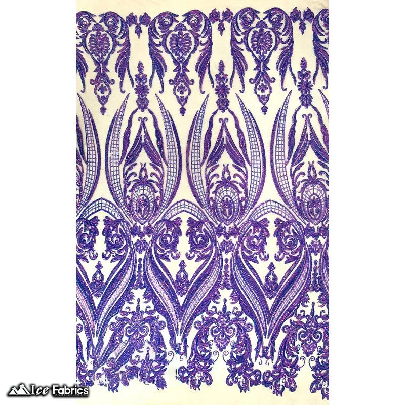 Damask Sequin Fabric | 4 Way Stretch Spandex Mesh Lace Fabric | (EGP)
