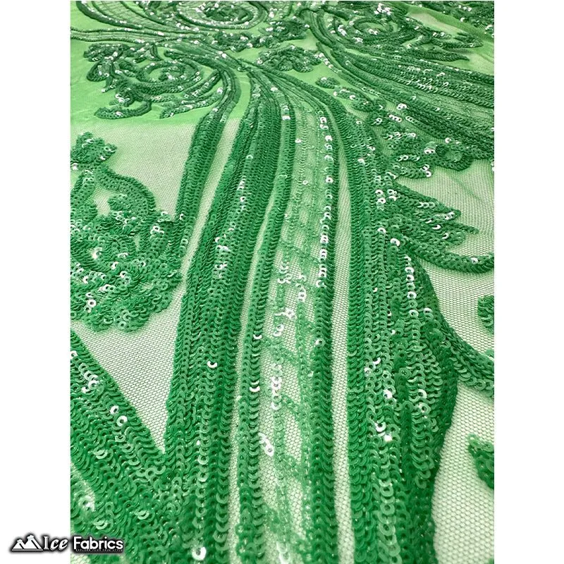 Damask Sequin Fabric | 4 Way Stretch Spandex Mesh Lace Fabric | (EGP)