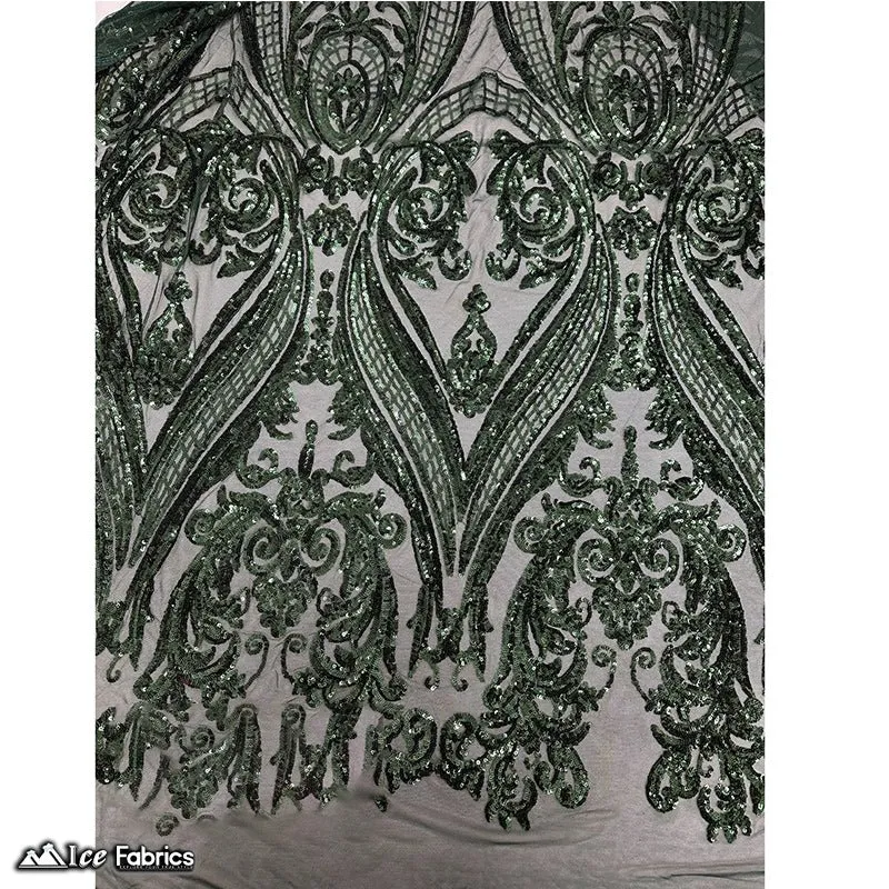 Damask Sequin Fabric | 4 Way Stretch Spandex Mesh Lace Fabric | (EGP)
