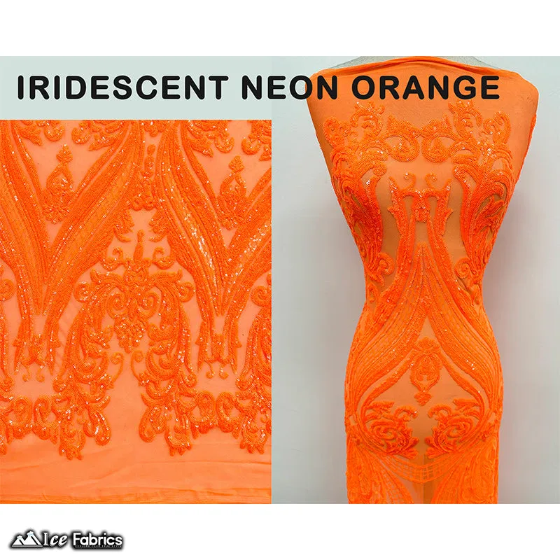 Damask Sequin Fabric | 4 Way Stretch Spandex Mesh Lace Fabric | (EGP)