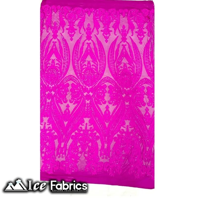 Damask Sequin Fabric | 4 Way Stretch Spandex Mesh Lace Fabric | (EGP)