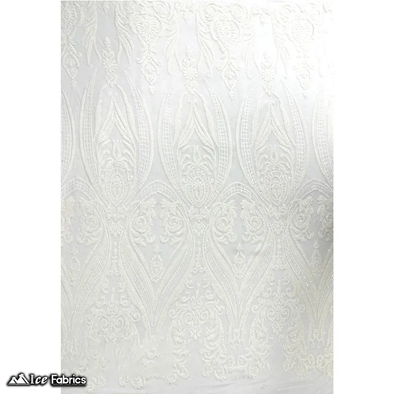 Damask Sequin Fabric | 4 Way Stretch Spandex Mesh Lace Fabric | (EGP)