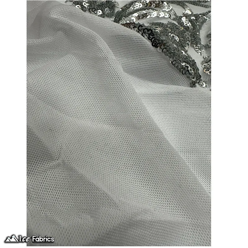 Damask Sequin Fabric | 4 Way Stretch Spandex Mesh Lace Fabric | (EGP)