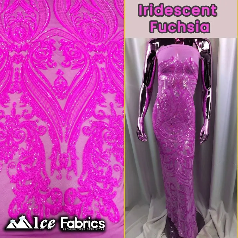 Damask Sequin Fabric | 4 Way Stretch Spandex Mesh Lace Fabric | (EGP)