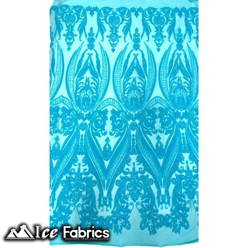 Damask Sequin Fabric | 4 Way Stretch Spandex Mesh Lace Fabric | (EGP)