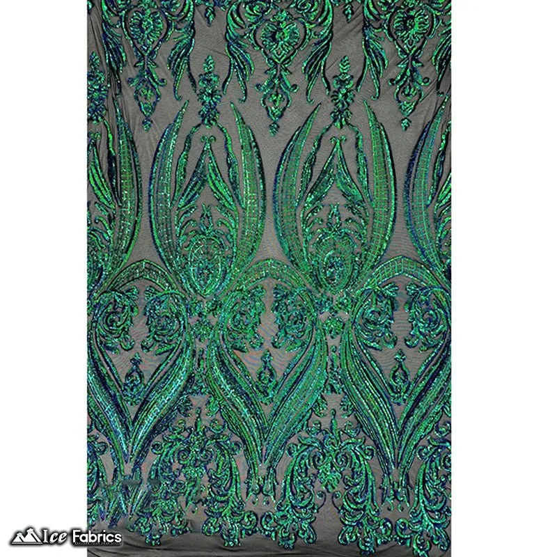 Damask Sequin Fabric | 4 Way Stretch Spandex Mesh Lace Fabric | (EGP)