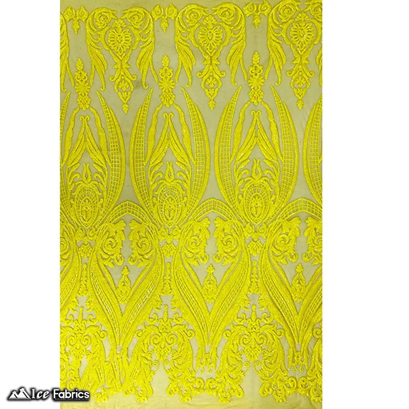 Damask Sequin Fabric | 4 Way Stretch Spandex Mesh Lace Fabric | (EGP)