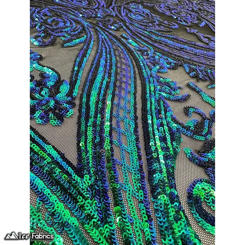 Damask Sequin Fabric | 4 Way Stretch Spandex Mesh Lace Fabric | (EGP)