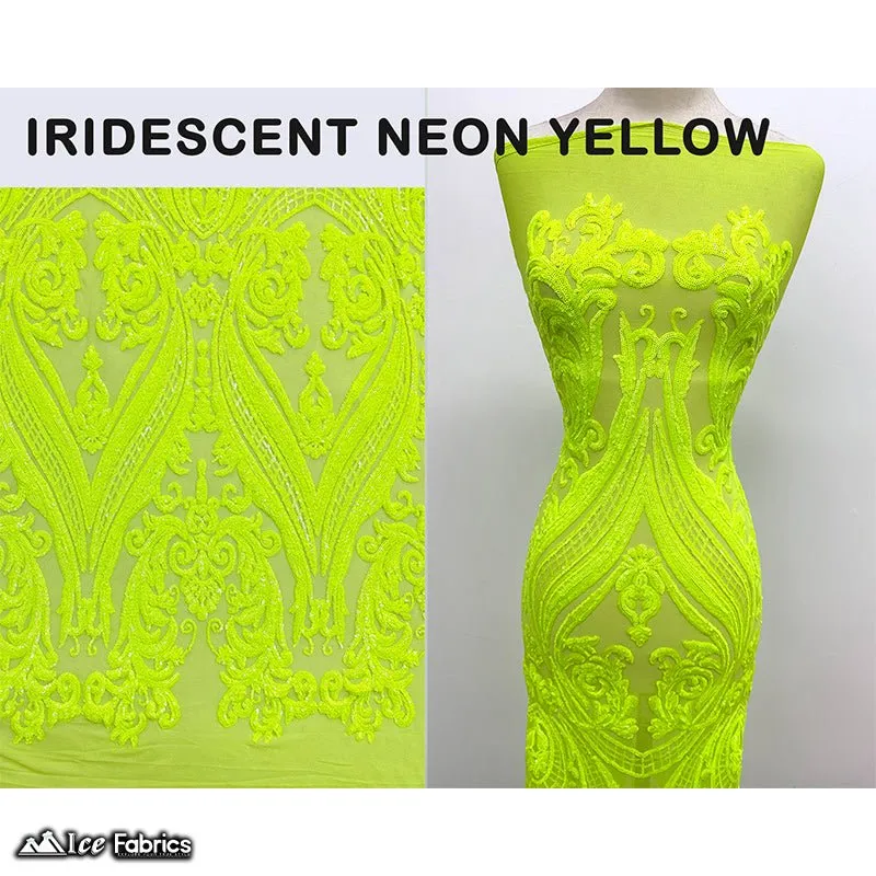 Damask Sequin Fabric | 4 Way Stretch Spandex Mesh Lace Fabric | (EGP)