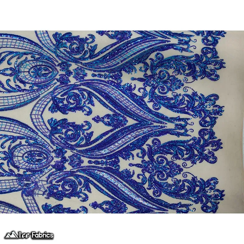 Damask Sequin Fabric | 4 Way Stretch Spandex Mesh Lace Fabric | (EGP)
