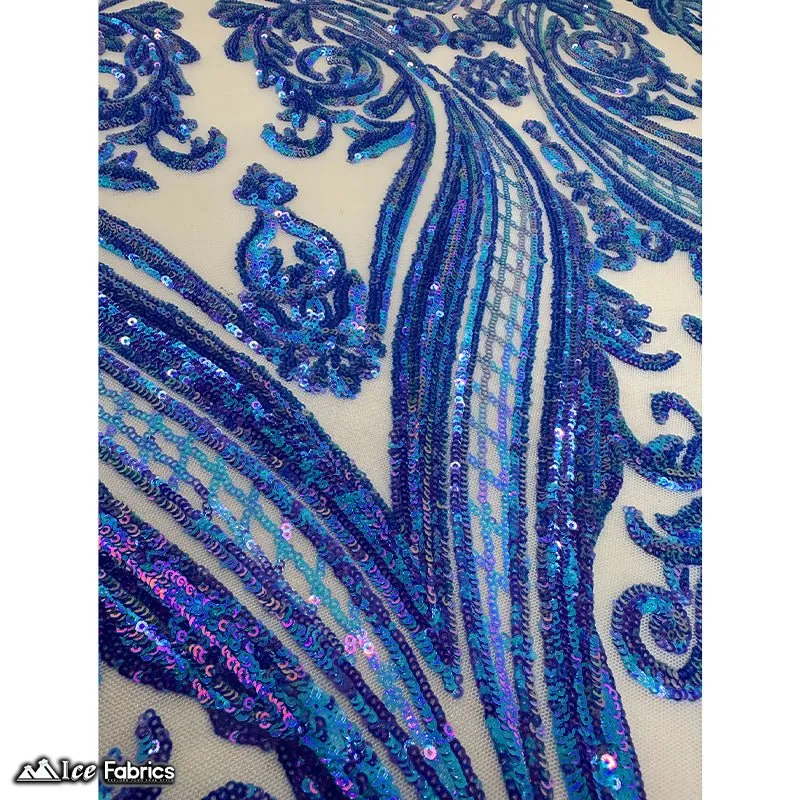 Damask Sequin Fabric | 4 Way Stretch Spandex Mesh Lace Fabric | (EGP)