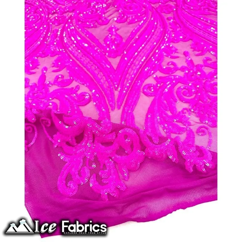 Damask Sequin Fabric | 4 Way Stretch Spandex Mesh Lace Fabric | (EGP)