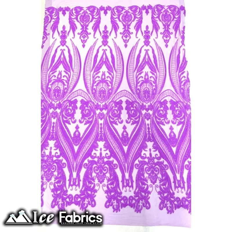 Damask Sequin Fabric | 4 Way Stretch Spandex Mesh Lace Fabric | (EGP)