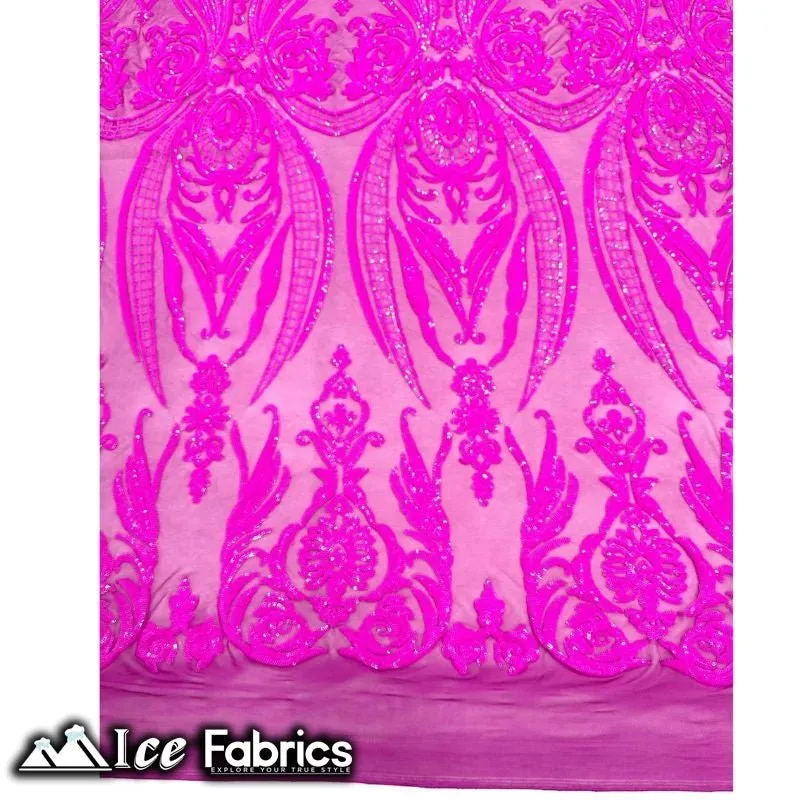 Damask Sequin Fabric | 4 Way Stretch Spandex Mesh Lace Fabric | (EGP)